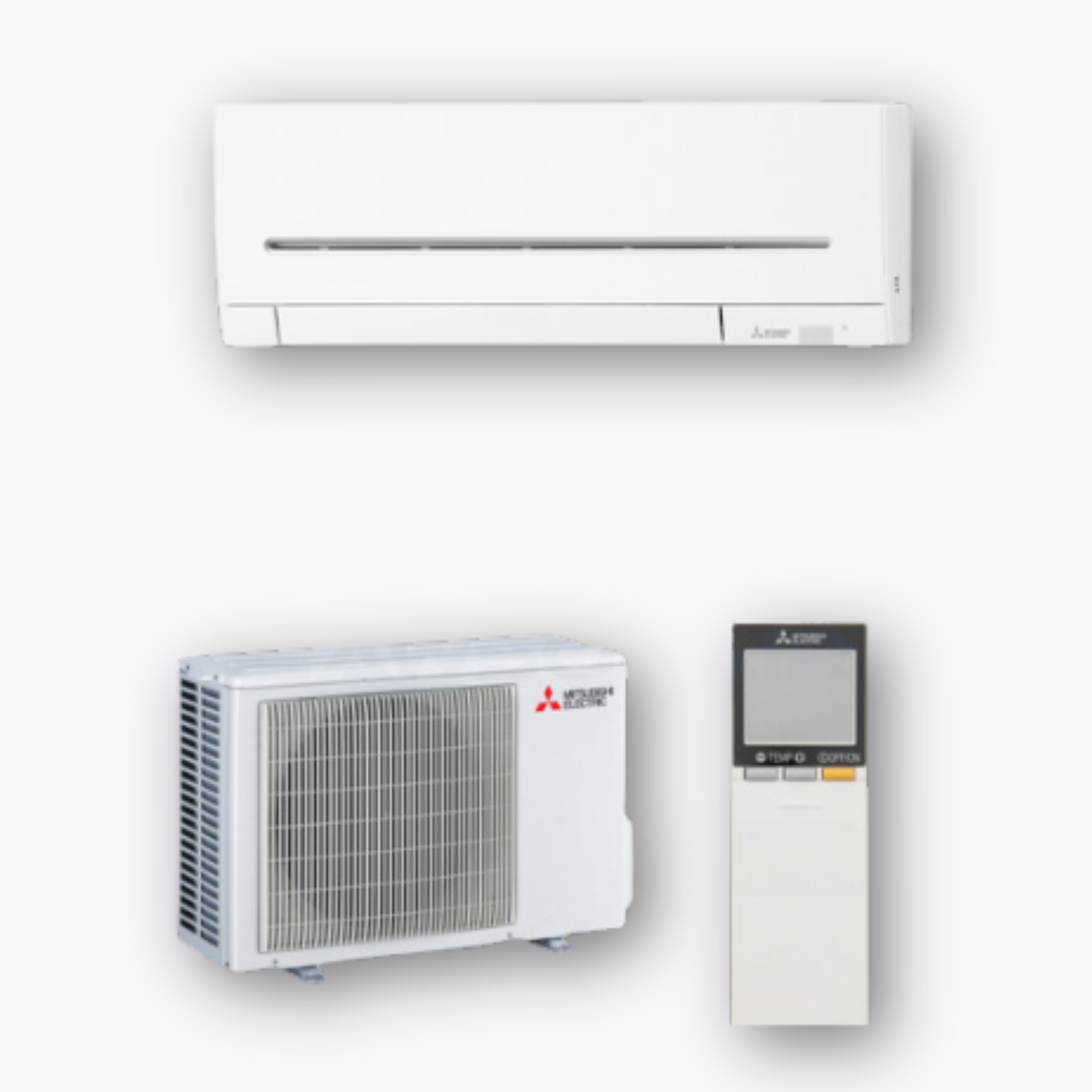 Mitsubishi Hi-Wall Inverter unit installed in a modern living room, providing quiet and efficient cooling and heating.