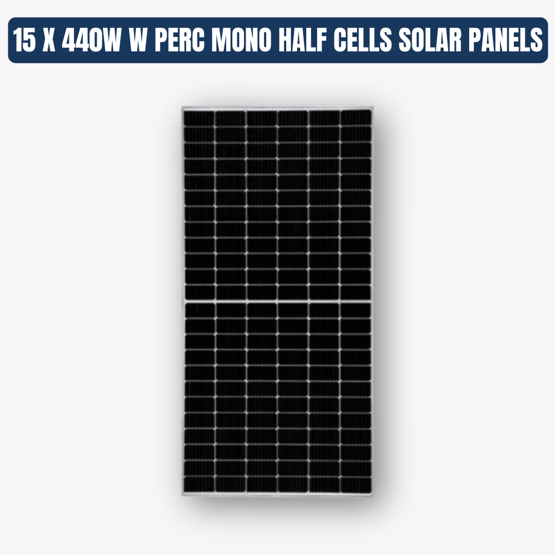 High-efficiency 440W PERC Mono Half Cell solar panels installed for a 6.6kW three-phase solar system.