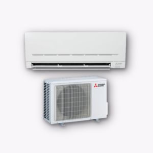 Mitsubishi Inverter Hi-Wall Air Conditioning Unit installed in a modern living room, providing quiet and efficient cooling and heating.